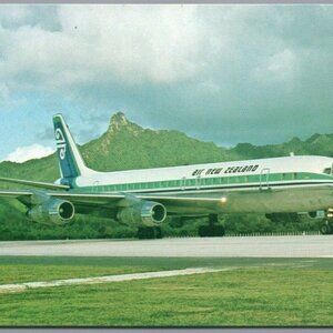 Air New Zealand Postcard DC-8 Airplane Vintage Chrome Unposted PC
